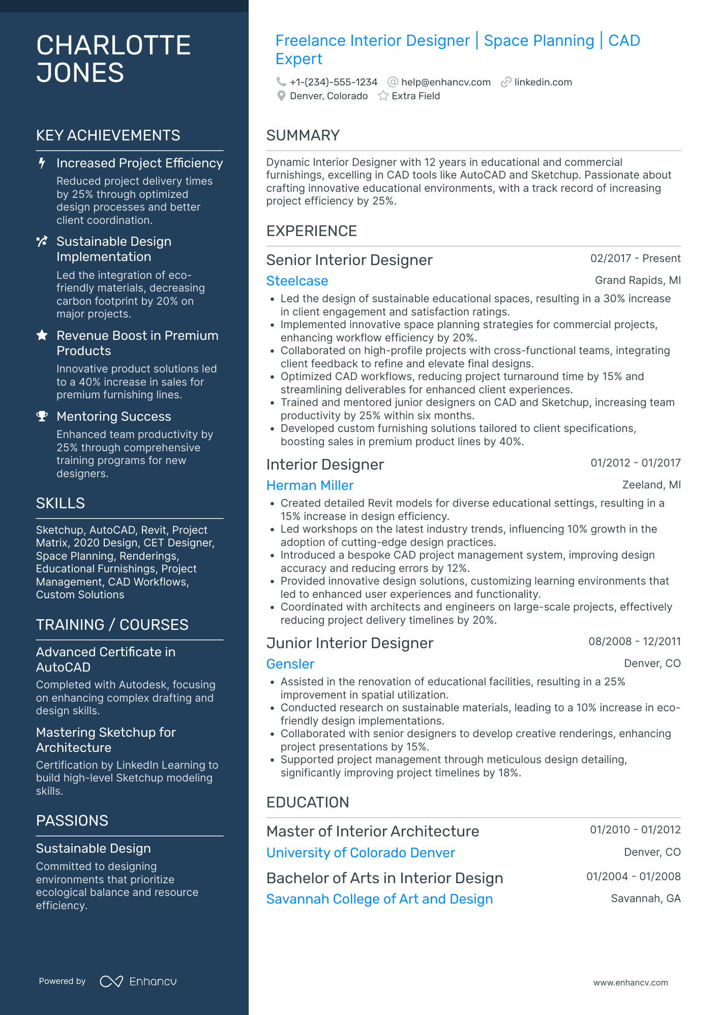 Freelance Interior Designer Resume Example