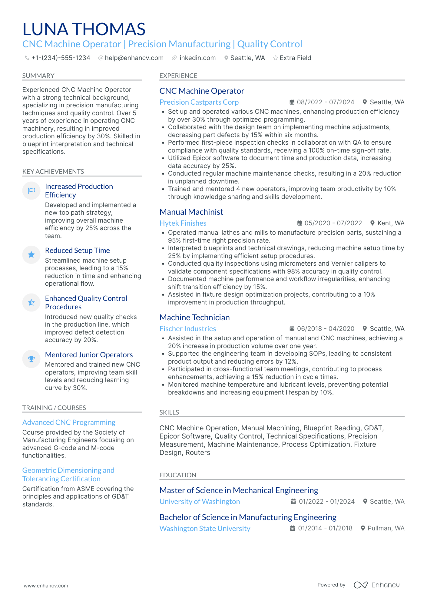 Precision Machinist Resume Example