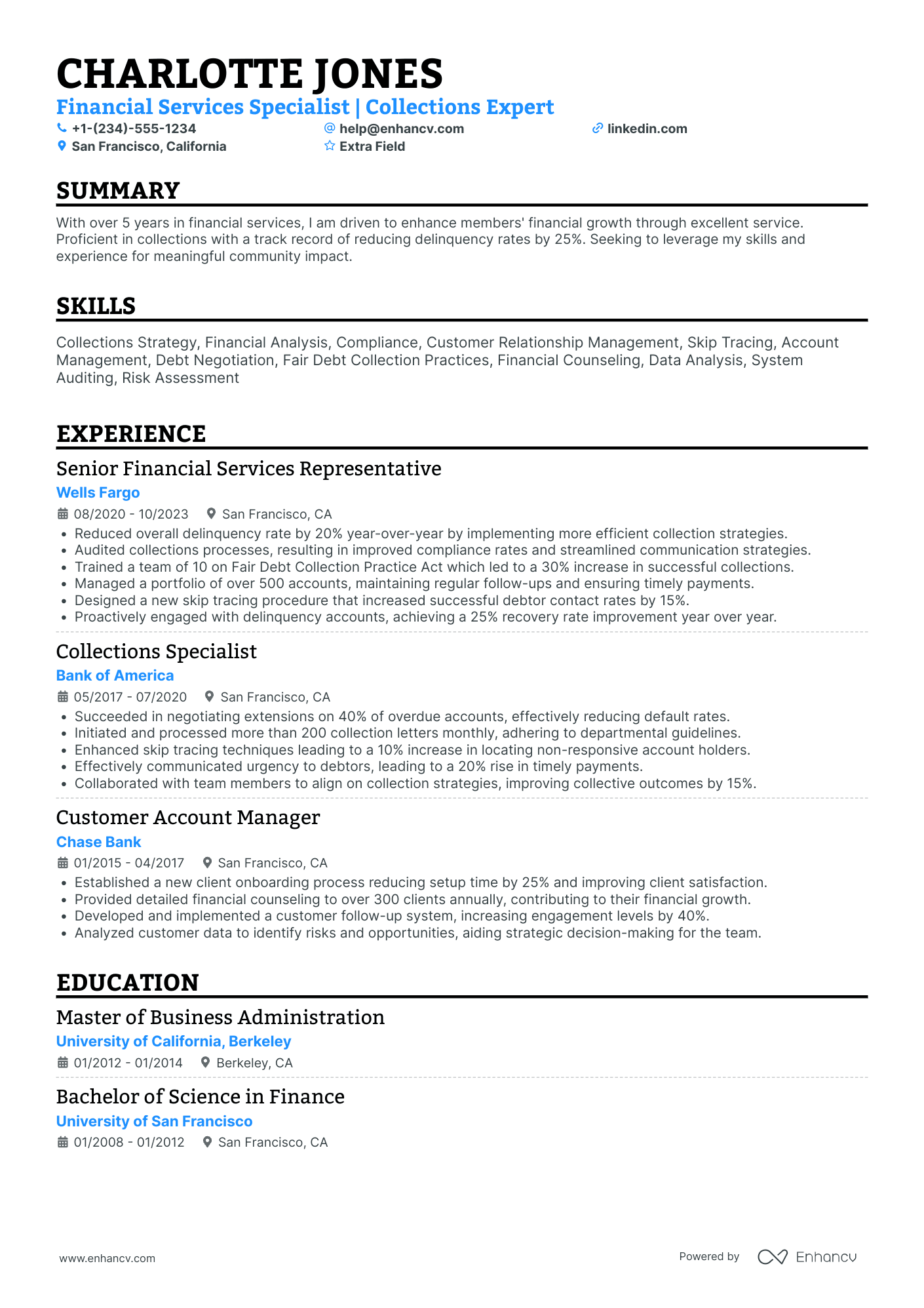 Collections Officer Resume Example