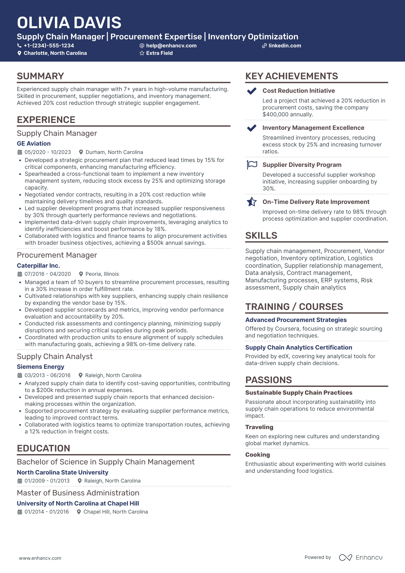 Global Supply Chain Manager Resume Example