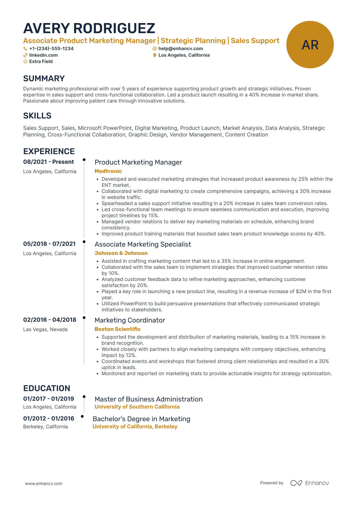 Associate Product Marketing Manager Resume Example