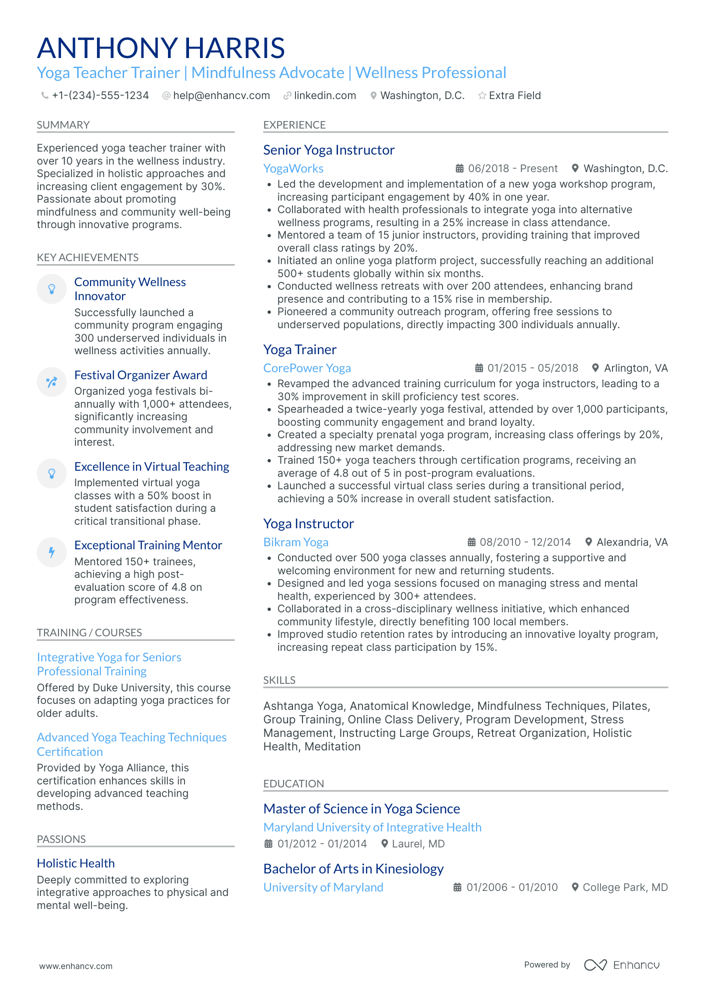 Yoga Teacher Trainer Resume Example