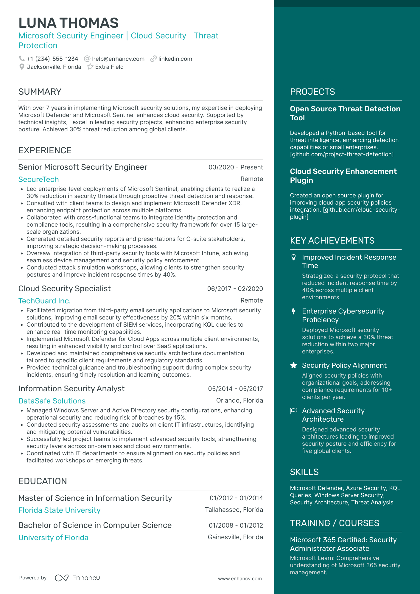 Microsoft Security Engineer Resume Example