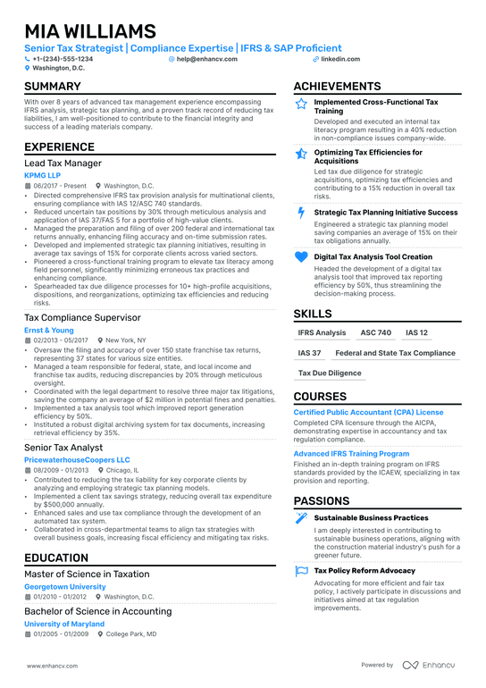 Tax Director Resume Example