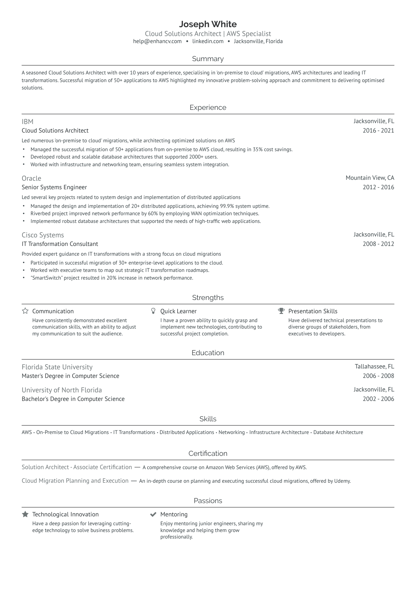 AWS Solutions Architect Resume Resume Example