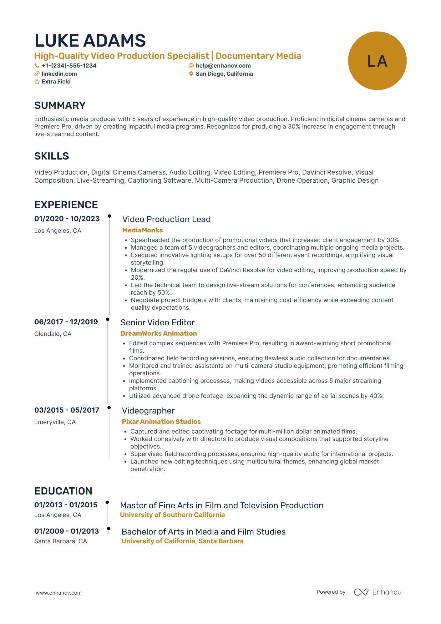 Product Videographer Resume Example