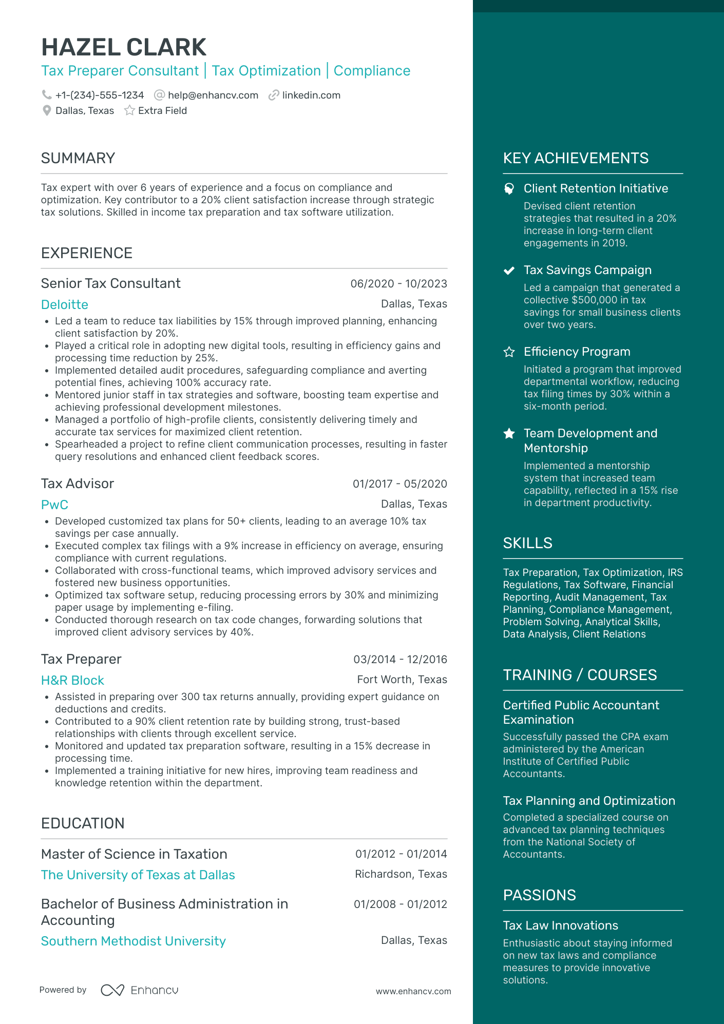 Tax Preparer Consultant Resume Example