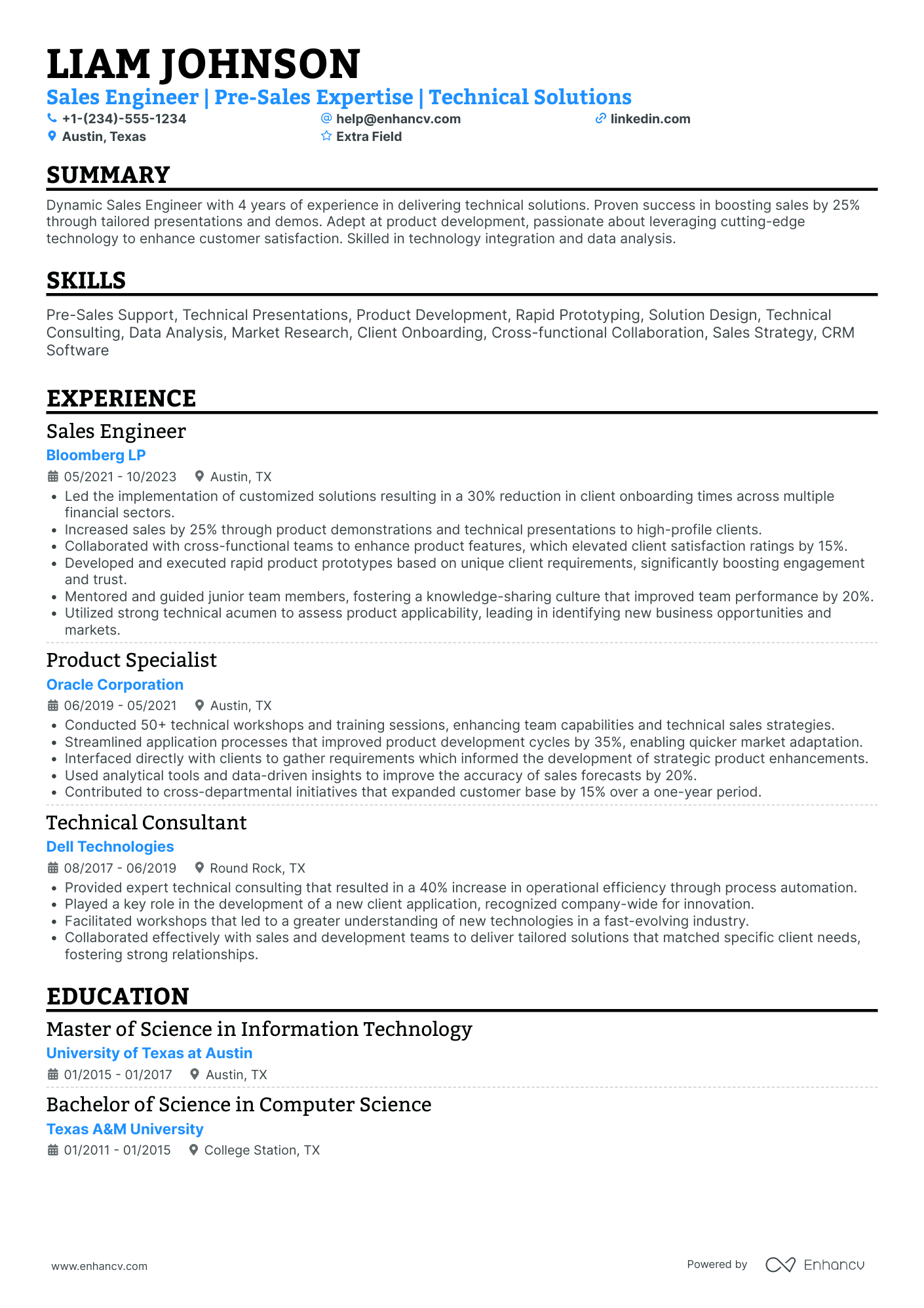 Sales Support Engineer Resume Example