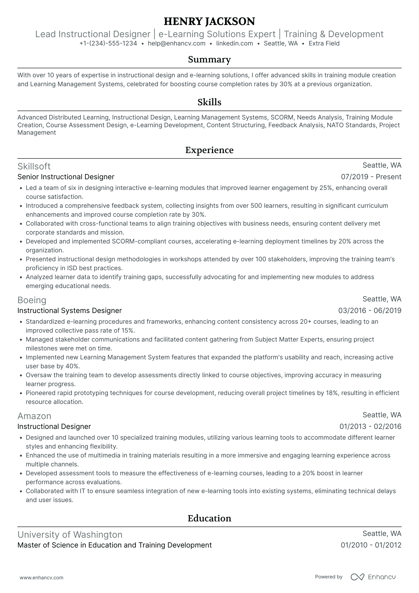 Lead Instructional Designer Resume Example