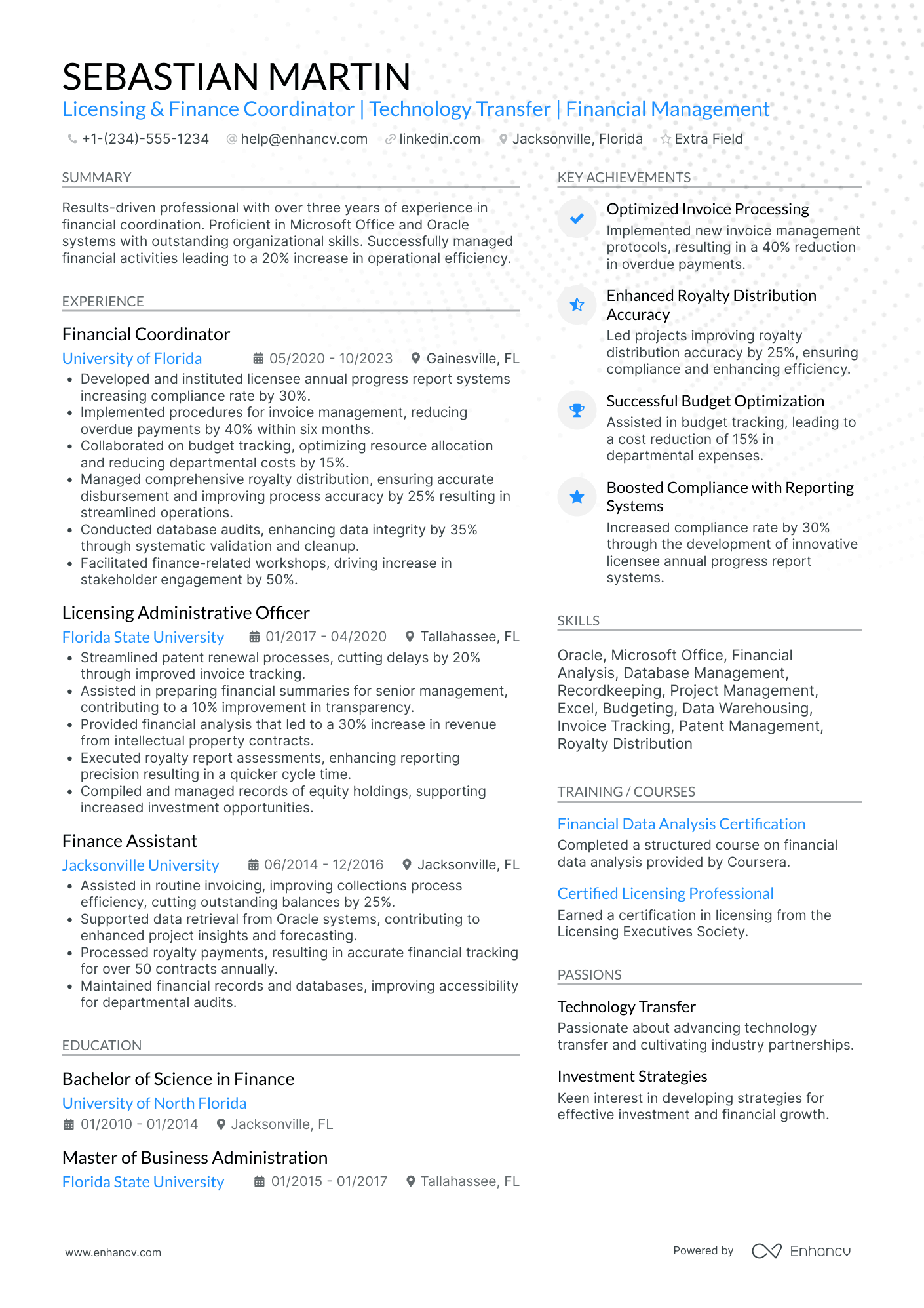 Finance Specialist Coordinator Resume Example