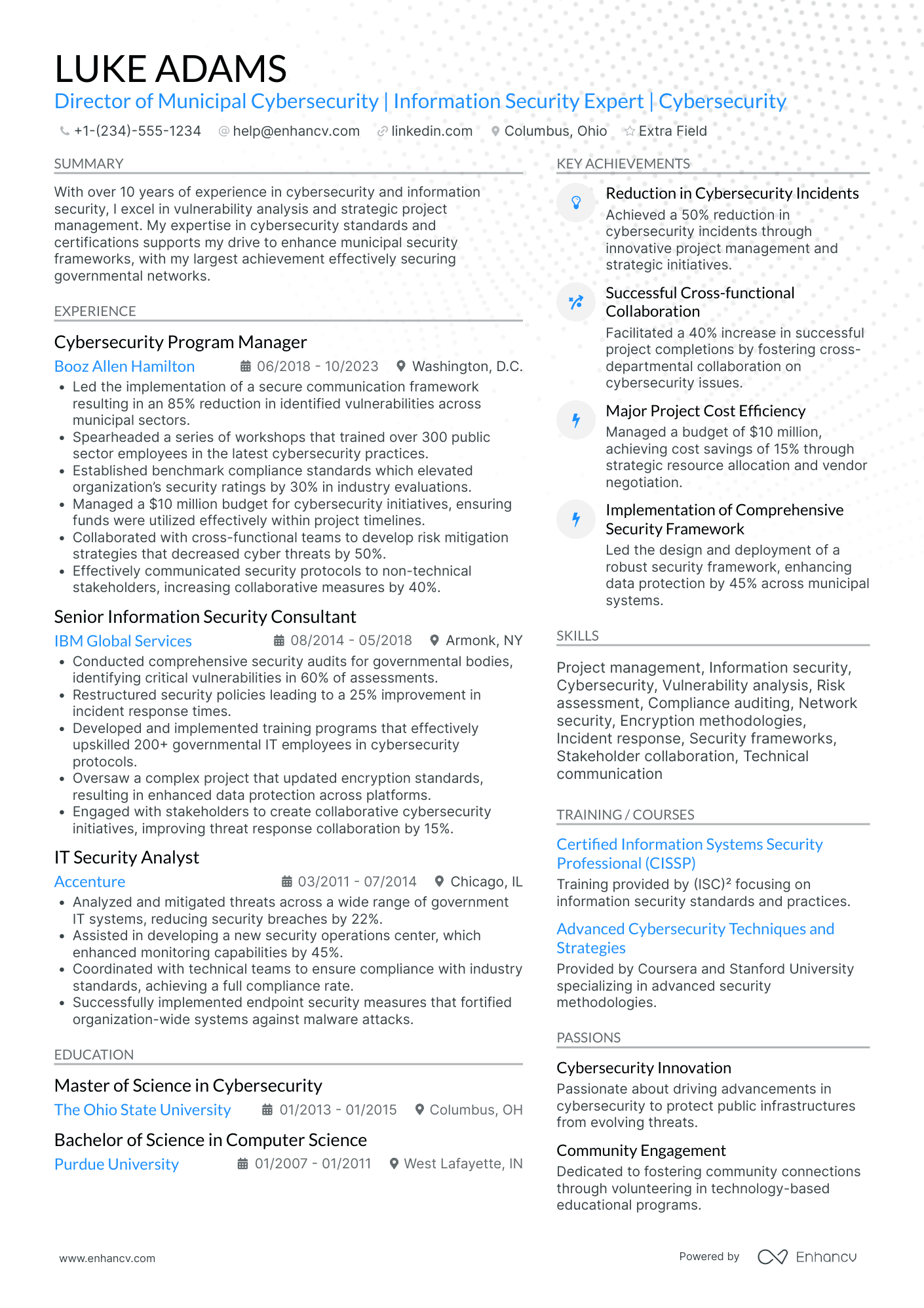 IT Director of Cybersecurity Resume Example