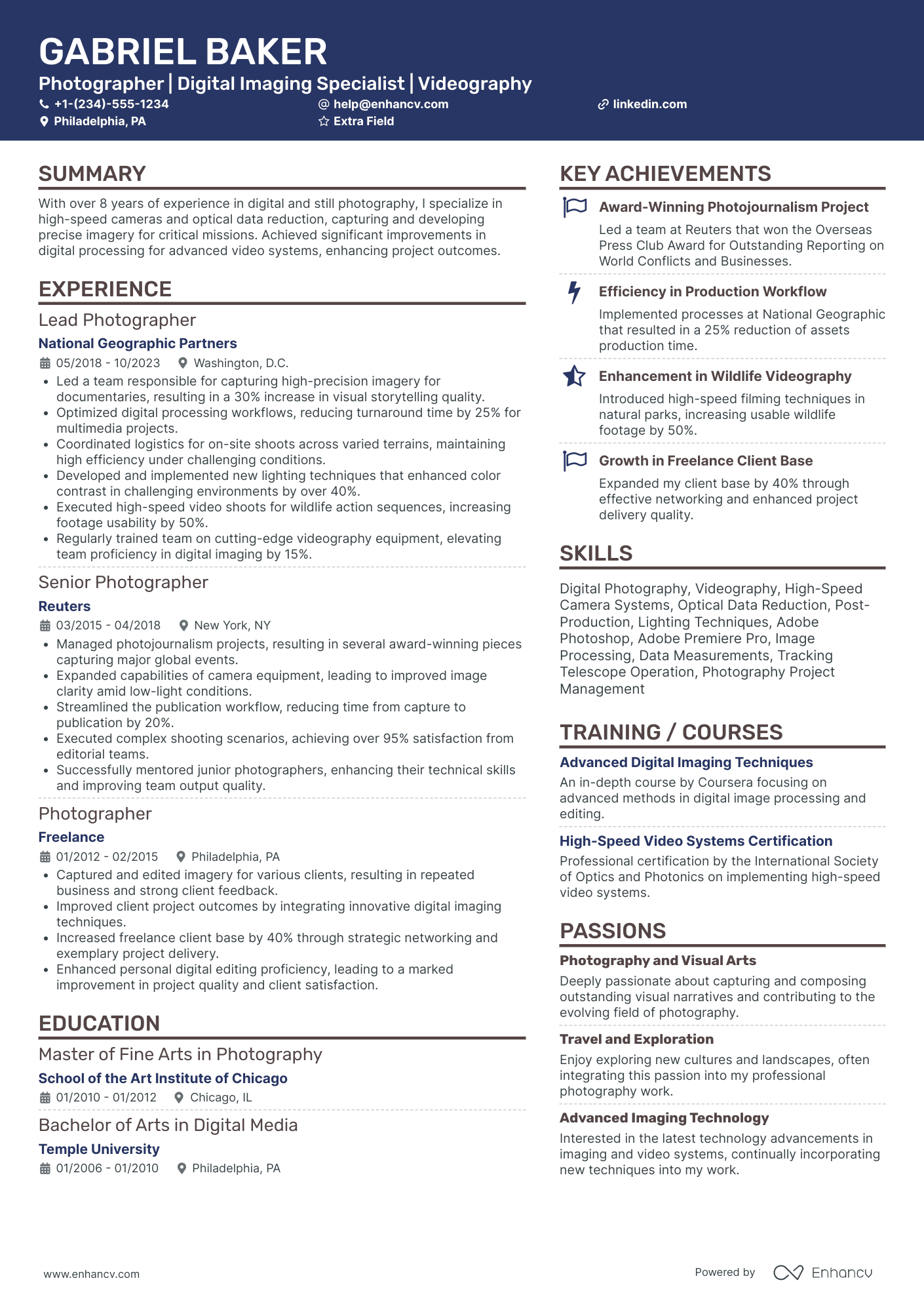 Principal Photographer Resume Example