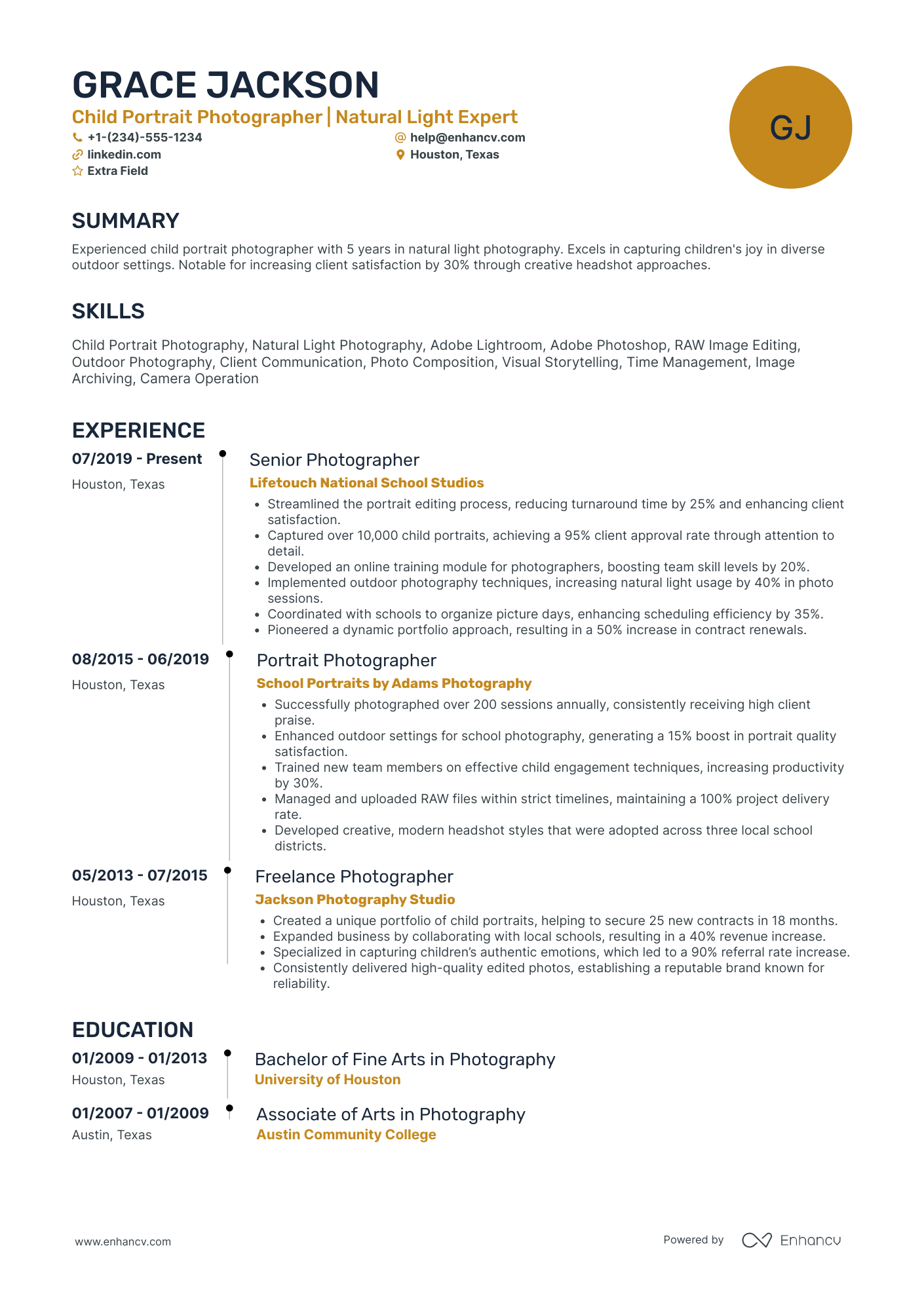 Senior Freelance Photographer Resume Example