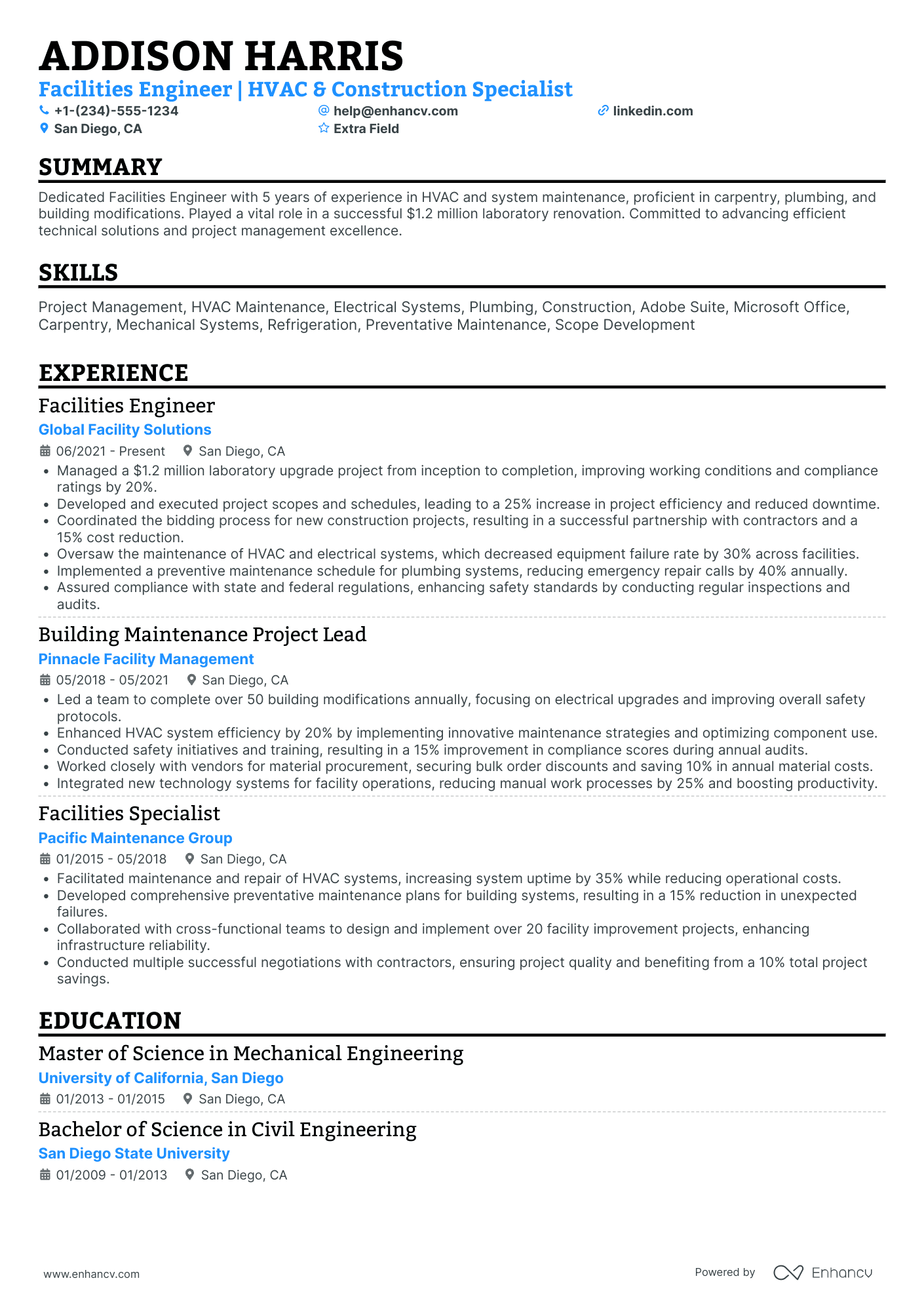 Plumbing Contractor Resume Example