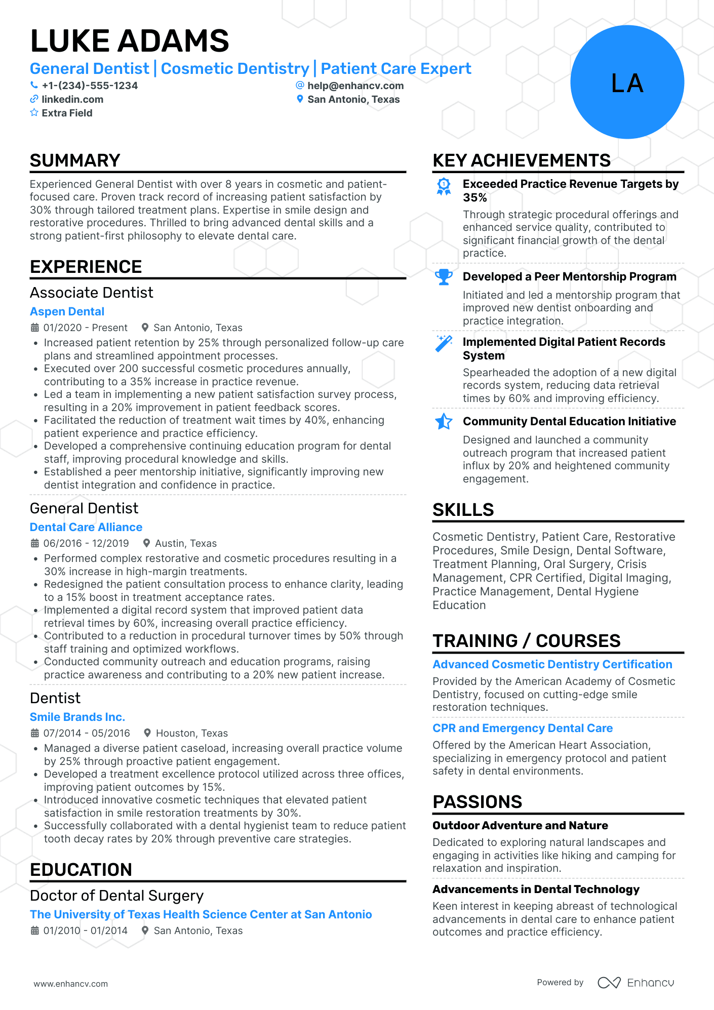 Cosmetic Dentist Resume Example