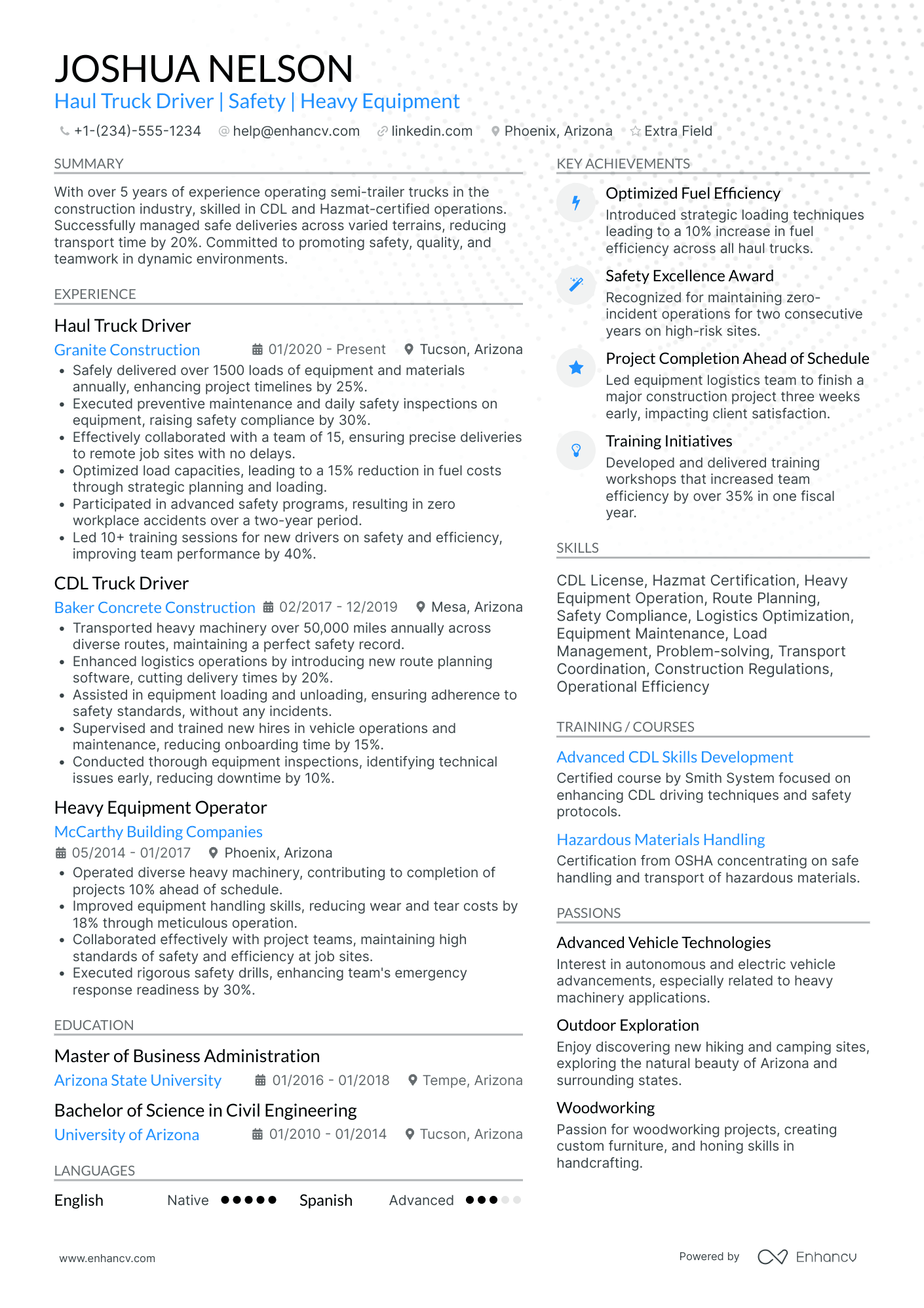 Heavy Equipment Truck Driver Resume Example