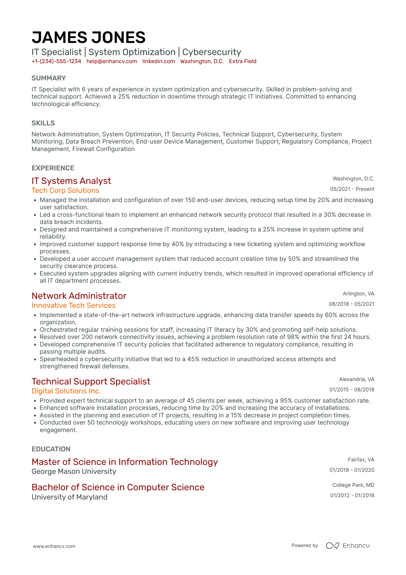 College IT Specialist Resume Example