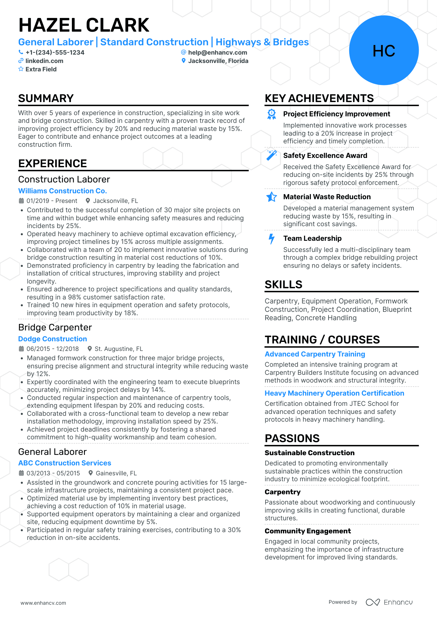 Certified Construction Worker Resume Example