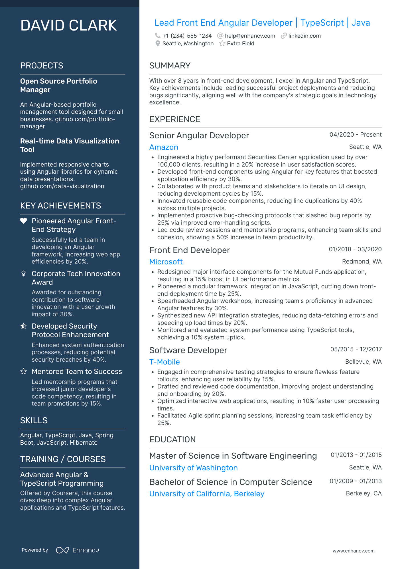 Front End Angular Developer Resume Example