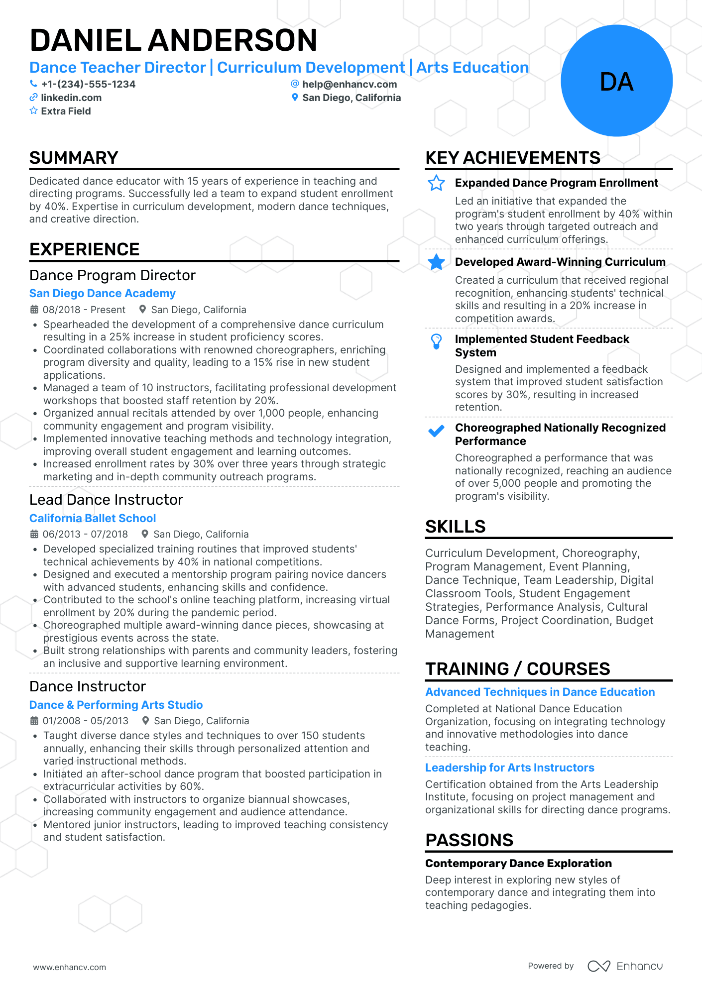 Dance Teacher Director Resume Example