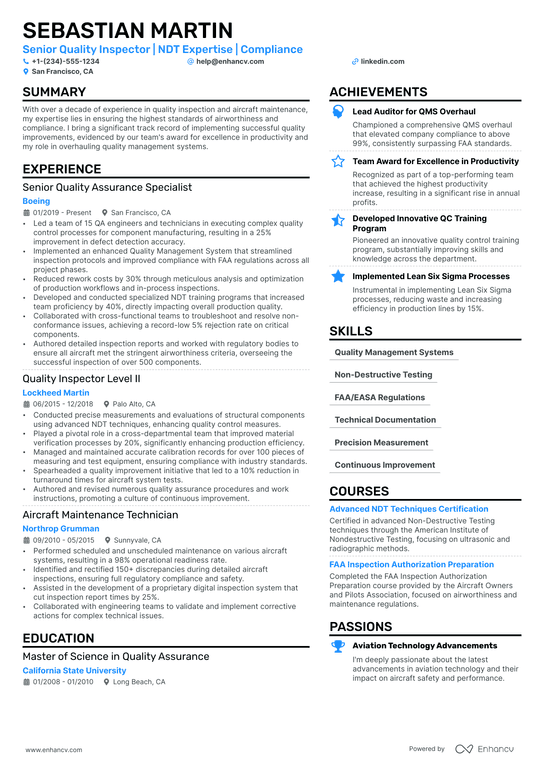 Quality Inspector Resume Example