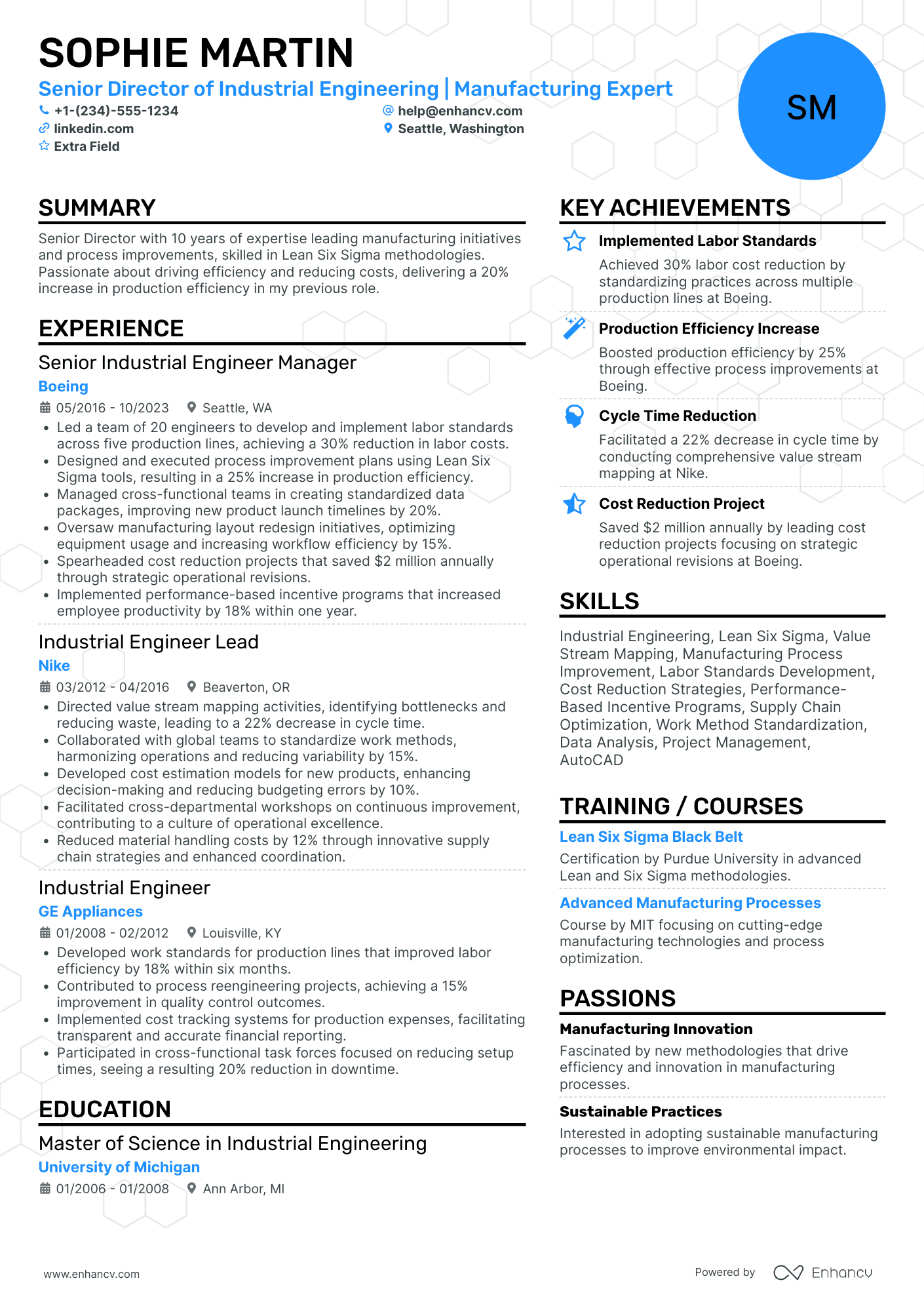 Director of Industrial Engineering Resume Example