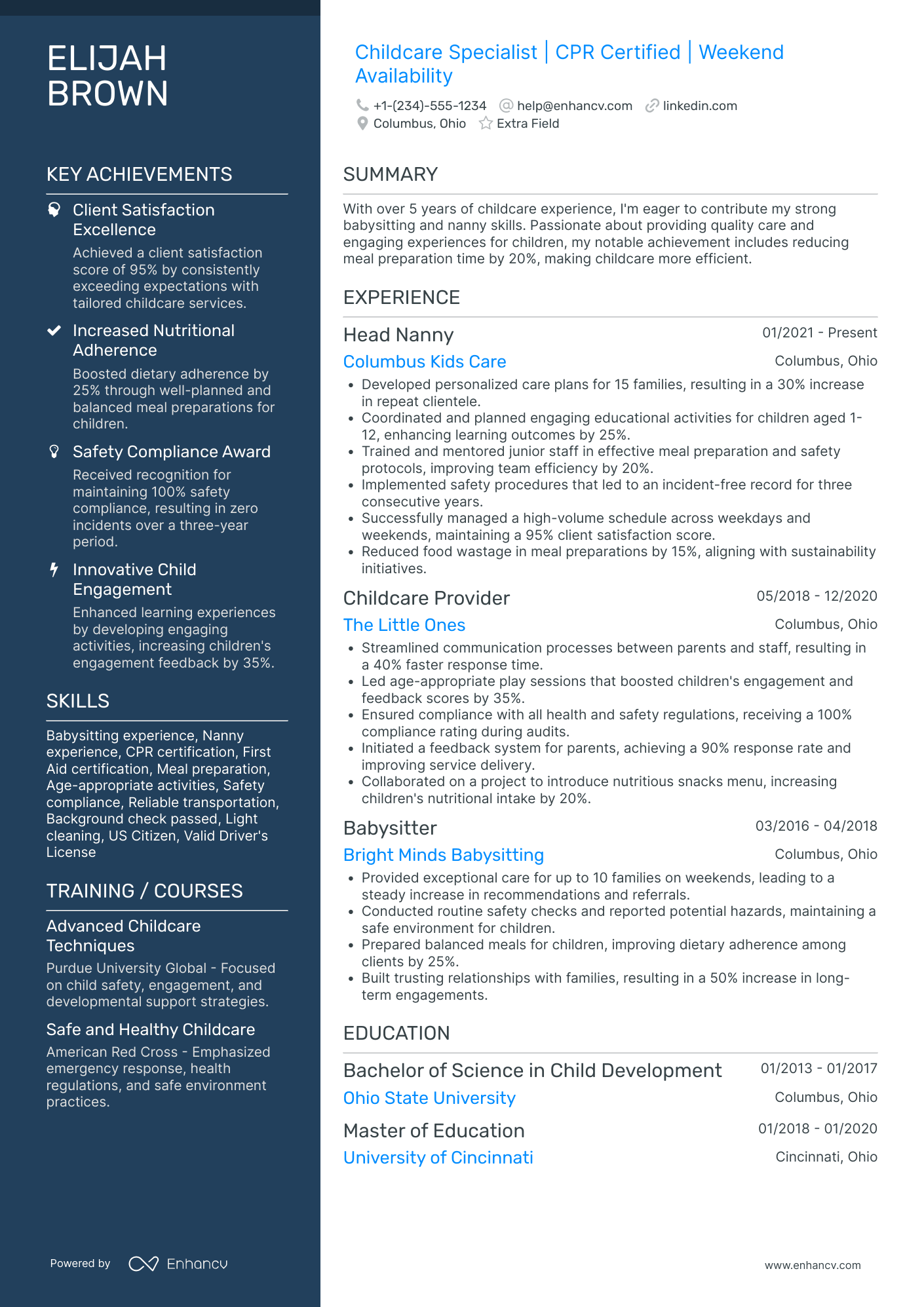 Weekend Babysitter Resume Example