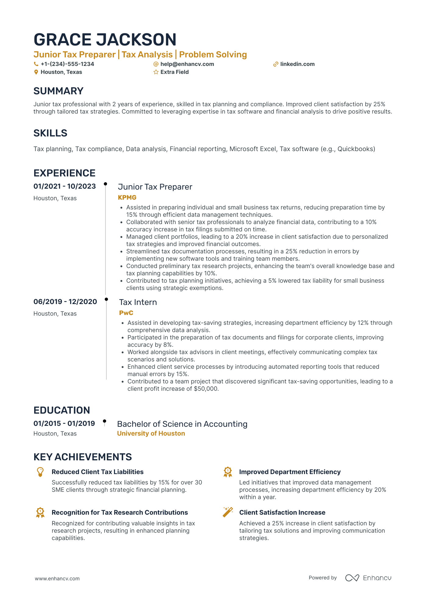 Junior Tax Preparer Resume Example