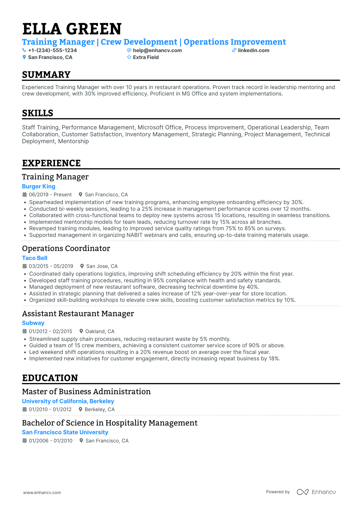 McDonalds Regional Training Consultant Resume Example