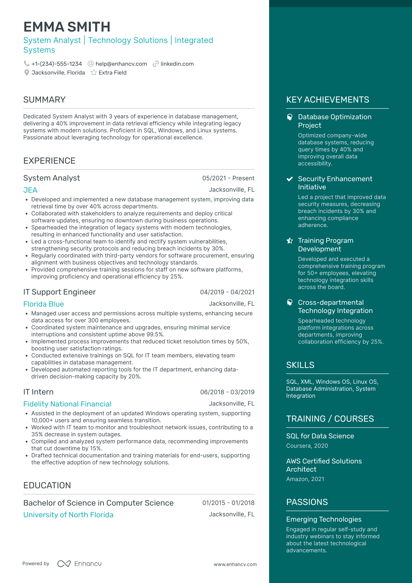 Junior System Analyst Resume Example