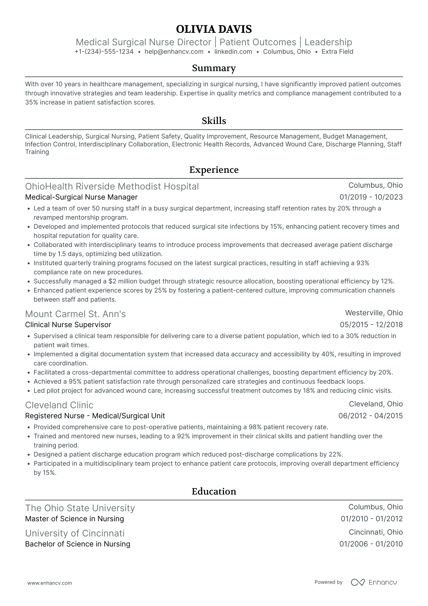 Medical Surgical Nurse Director Resume Example