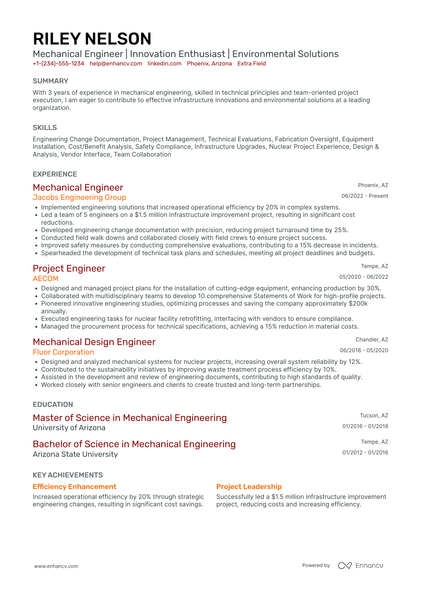 Mechanical Product Development Engineer Resume Example