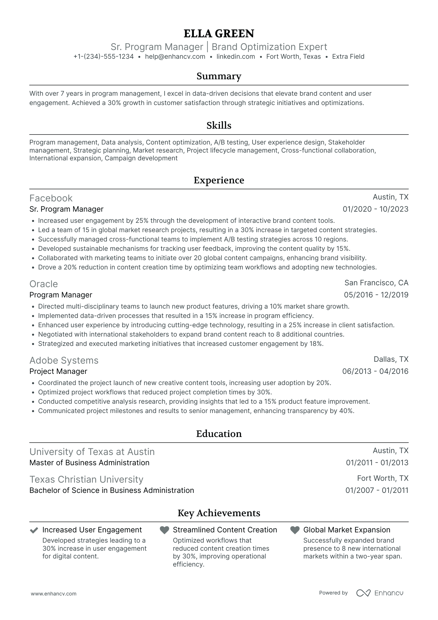 Brand Content Manager Resume Example