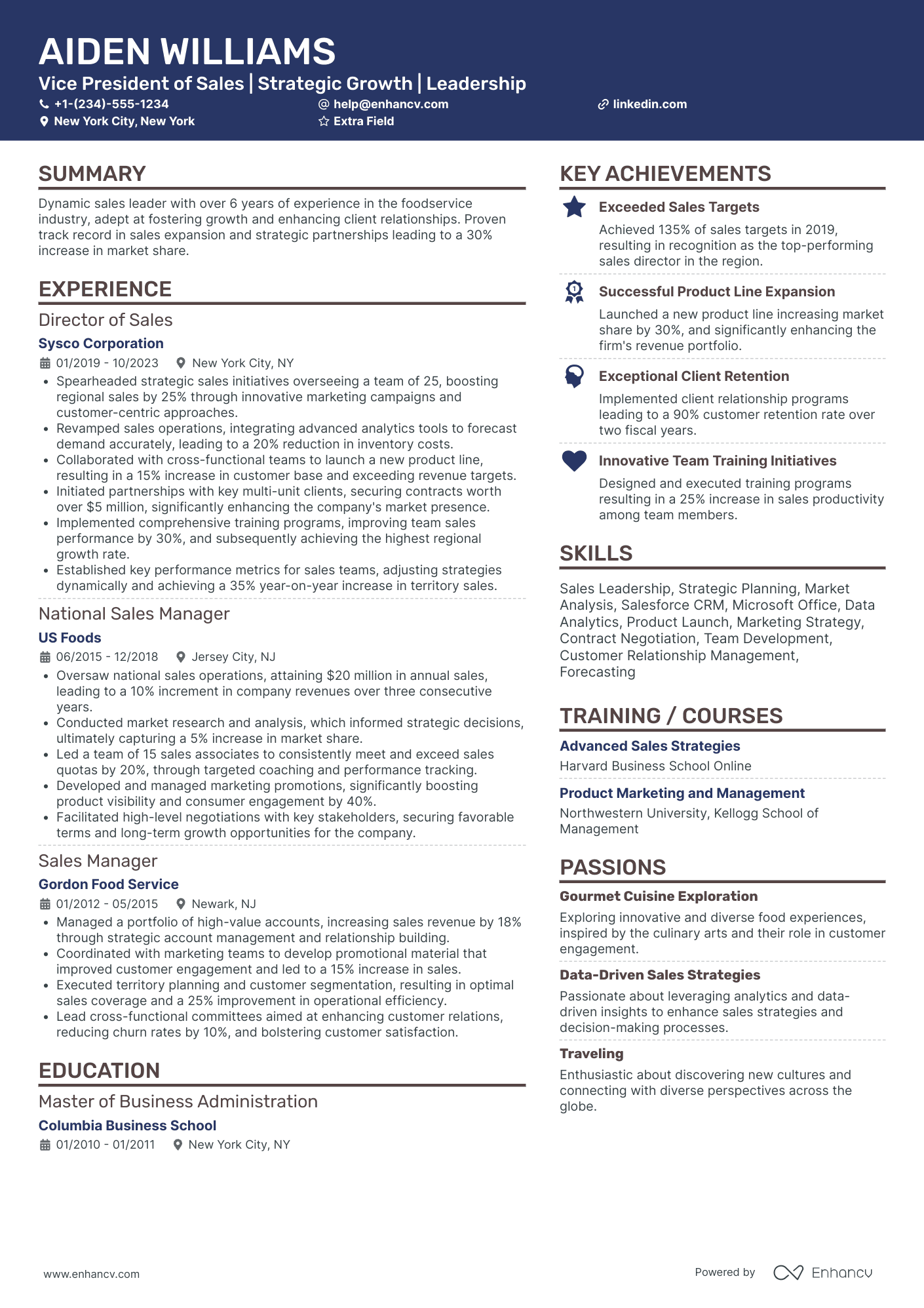 Vice President of Sales Coordination Resume Example