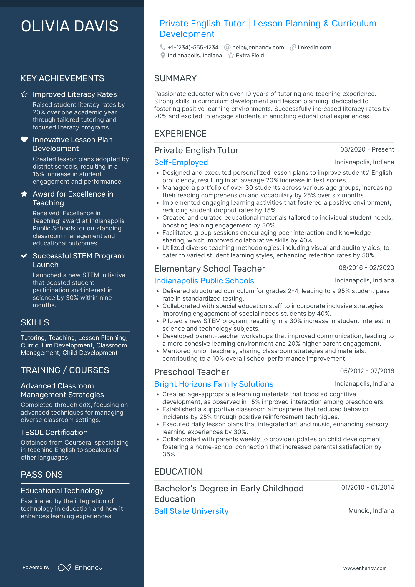 Private English Teacher Resume Example