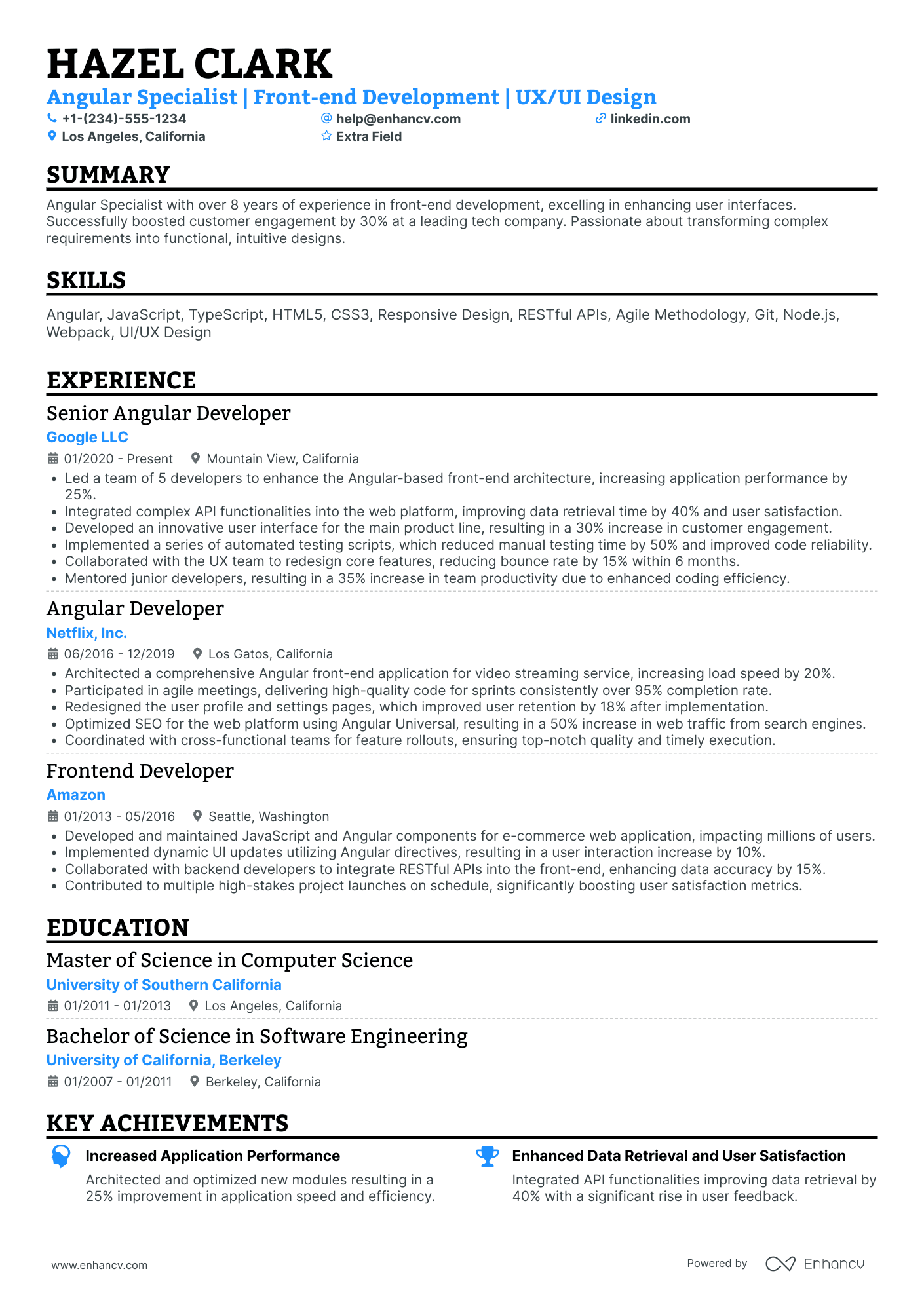 Angular Specialist Resume Example