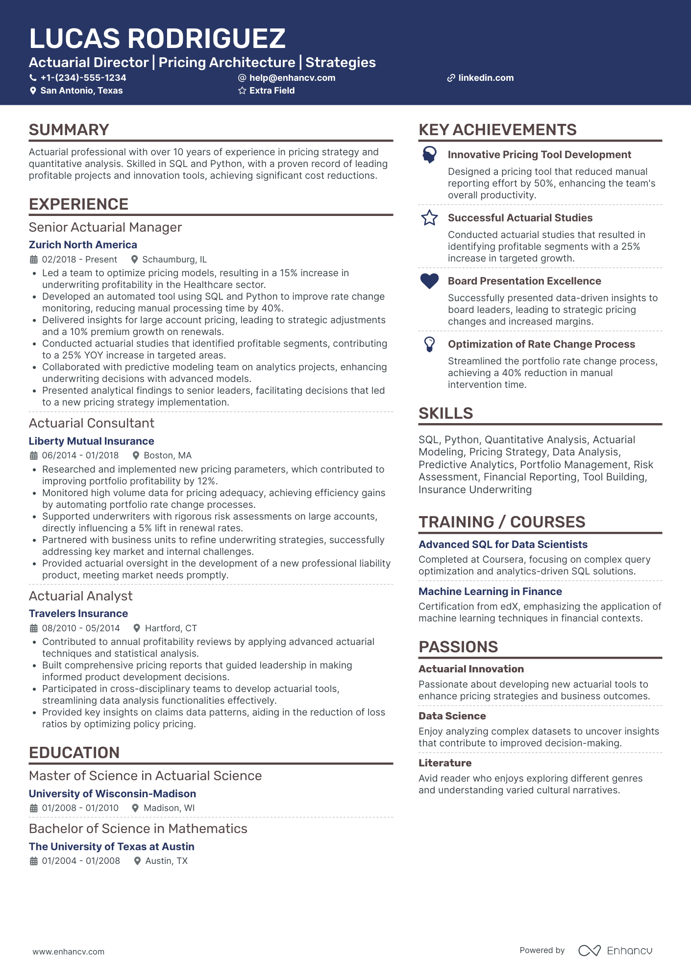 Actuarial Director Resume Example