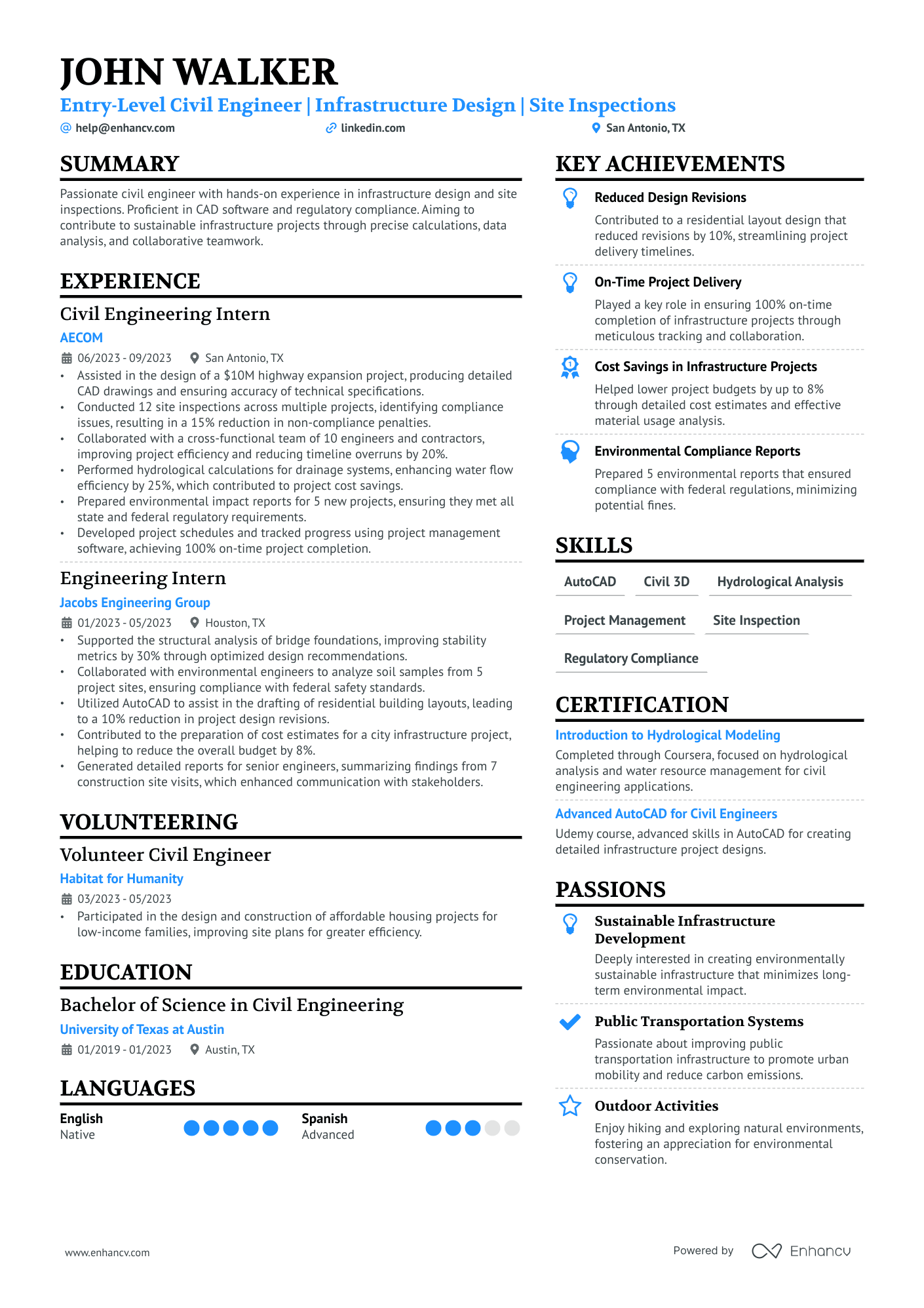 Entry Level Civil Engineer Resume Example