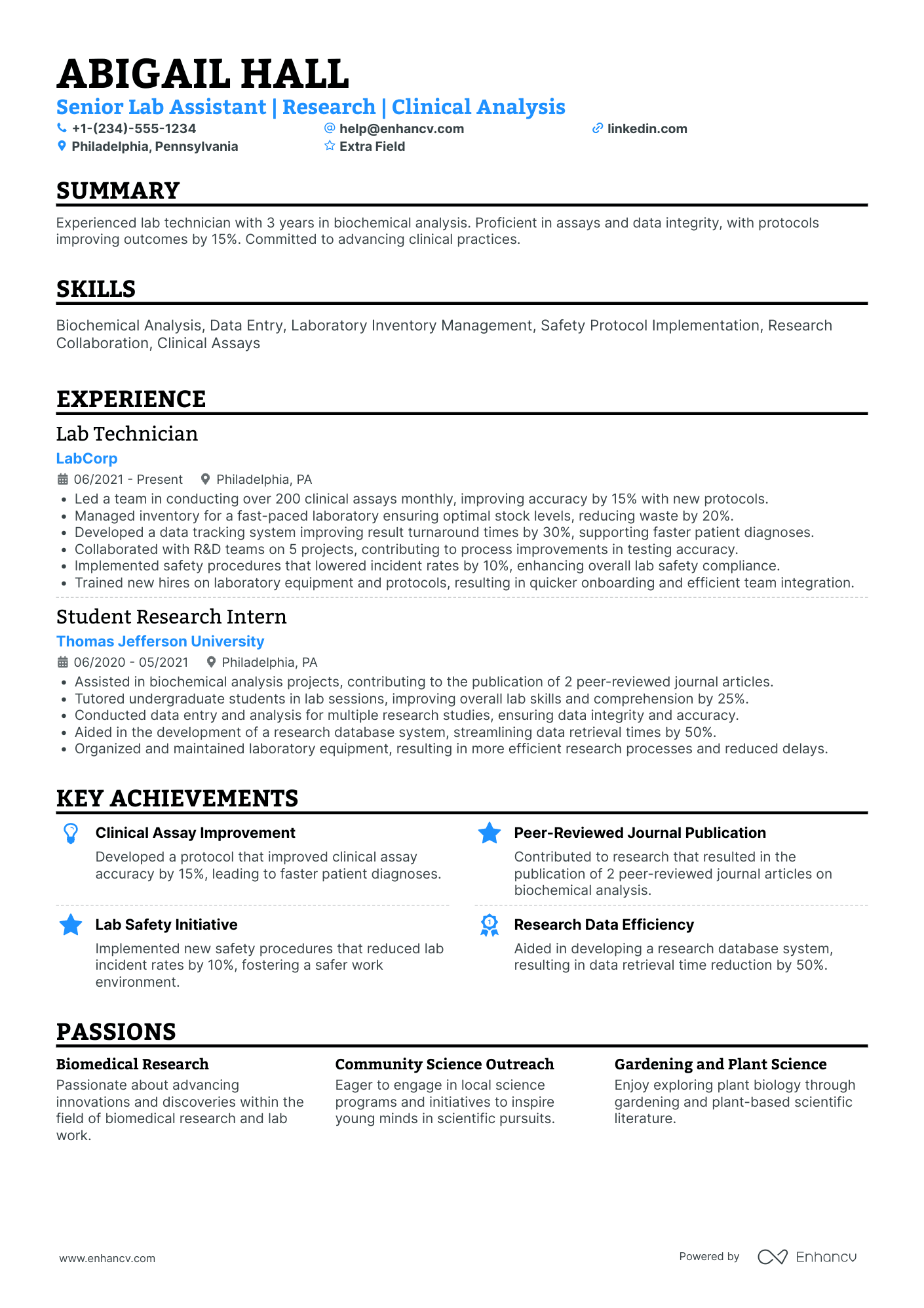 Senior Lab Assistant Resume Example