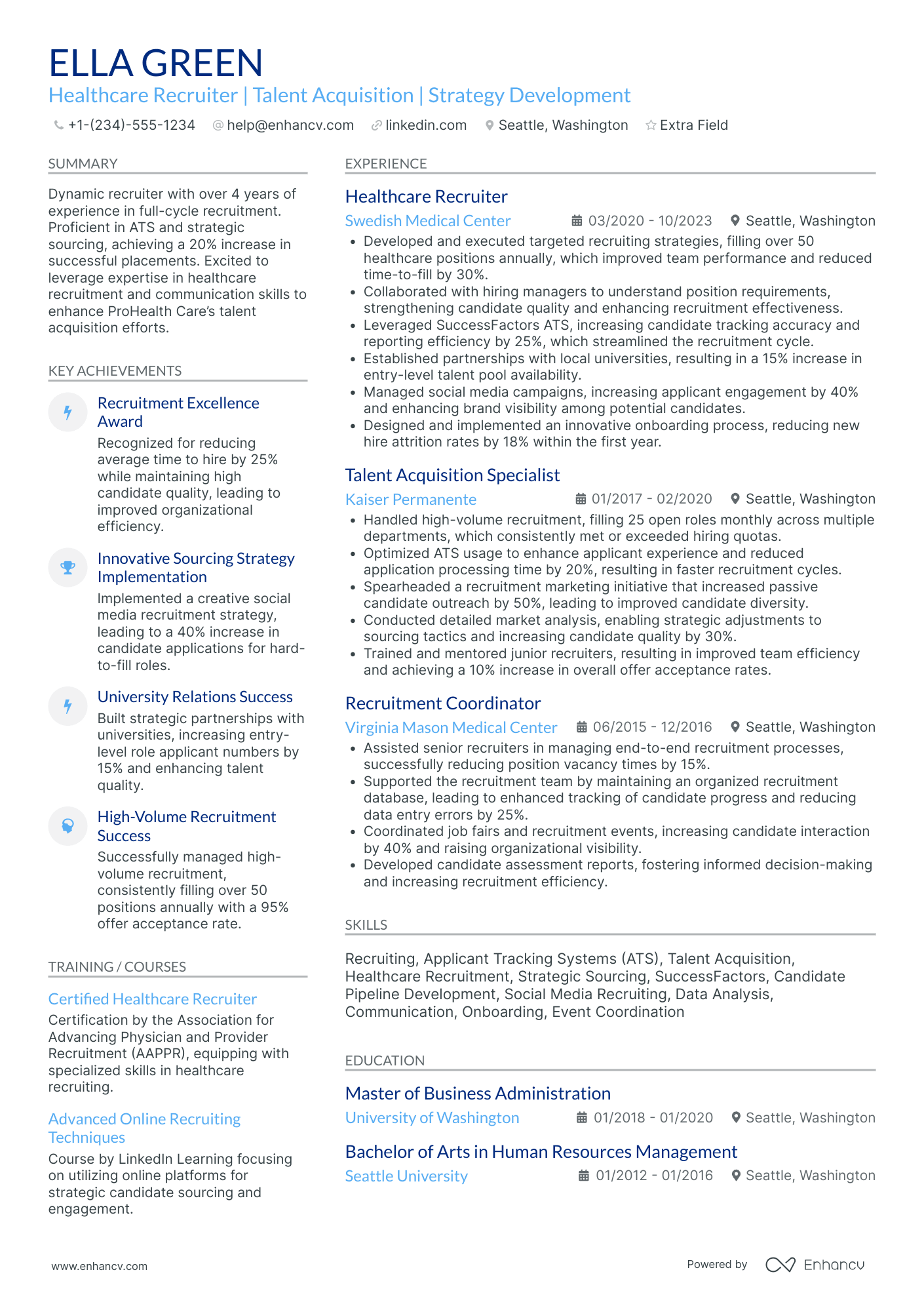 Senior Healthcare Recruiter Resume Example