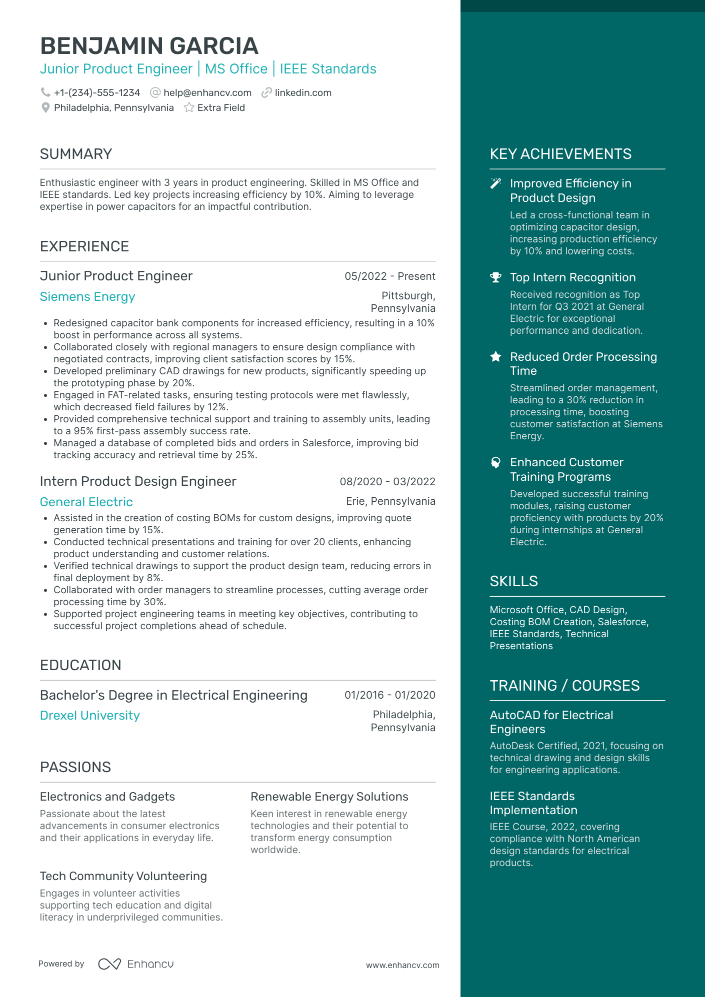 Junior Product Engineer Resume Example