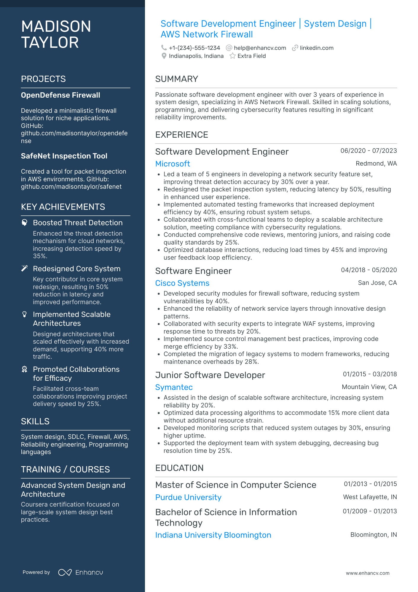 AWS Network Specialist Resume Example