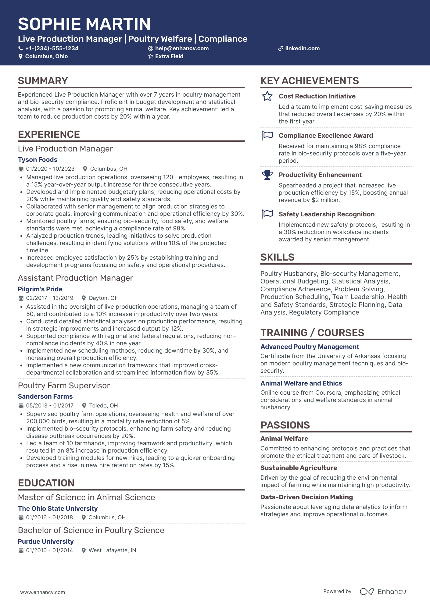 Factory Production Manager Resume Example