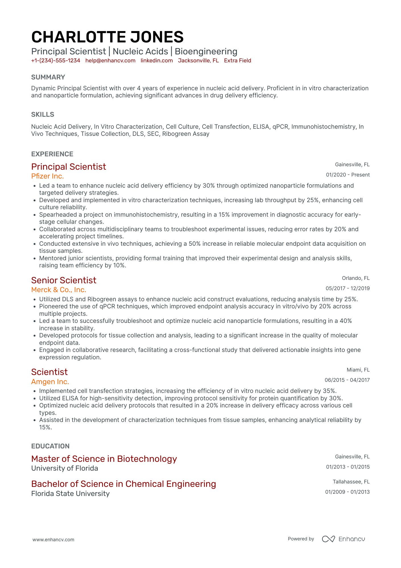 Principal Scientist Resume Example