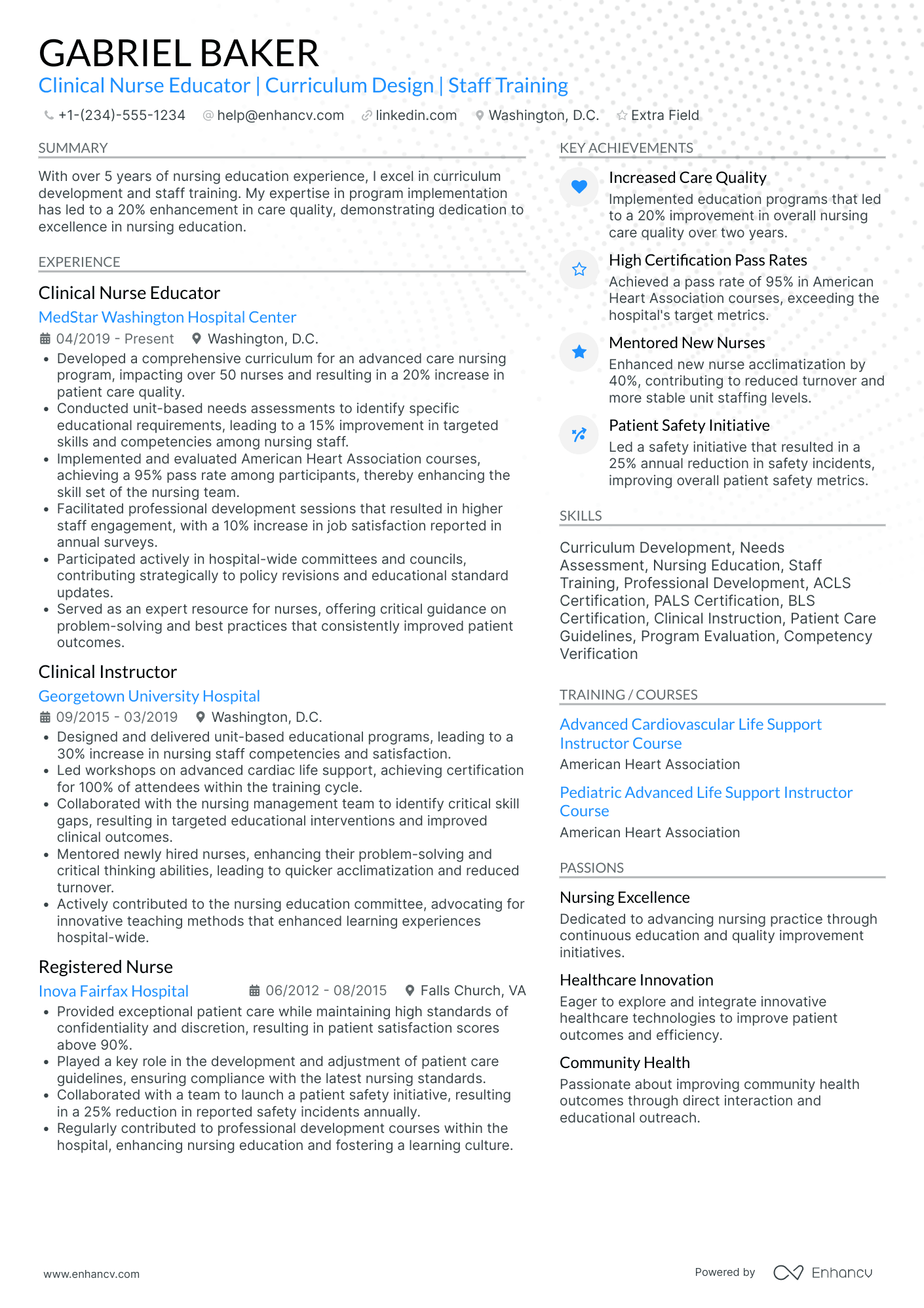 Clinical Nurse Educator Resume Example