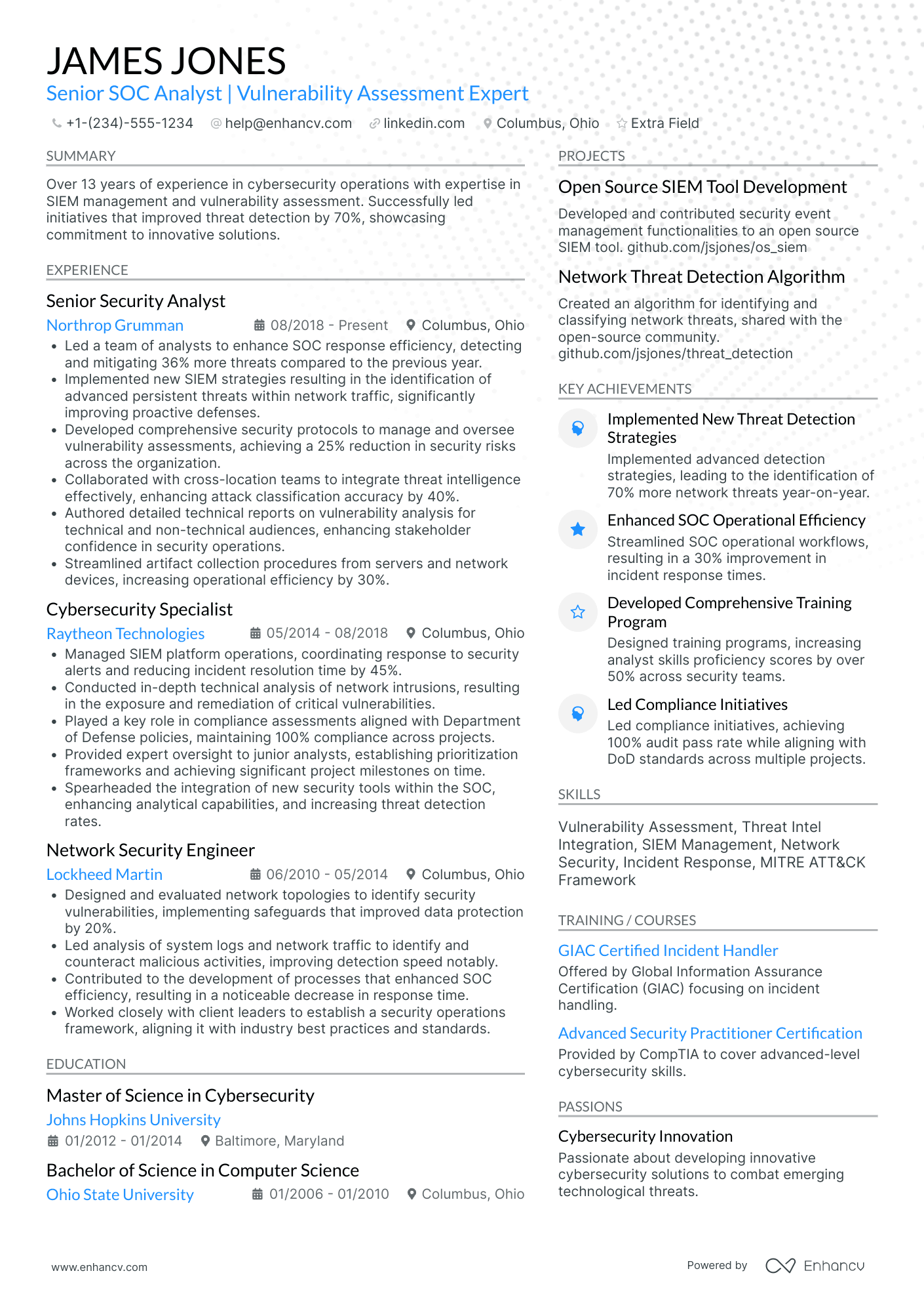 Cyber Security Vulnerability Analyst Resume Example