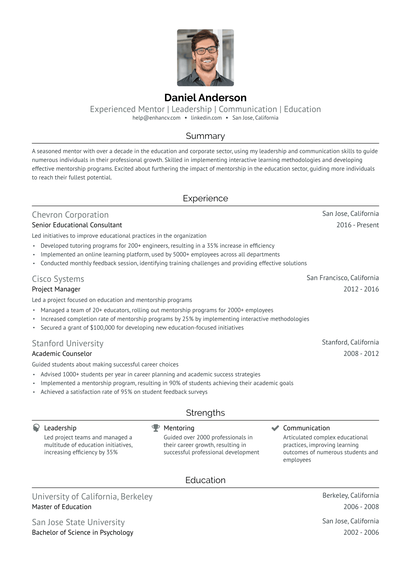 UF Cap Mentor Resume Example