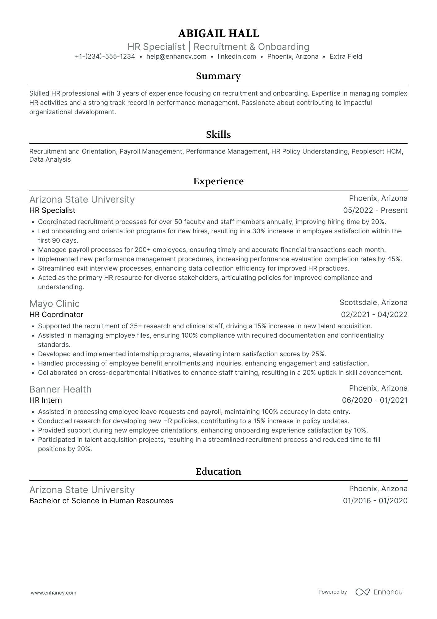 HR Assistant Specialist Resume Example