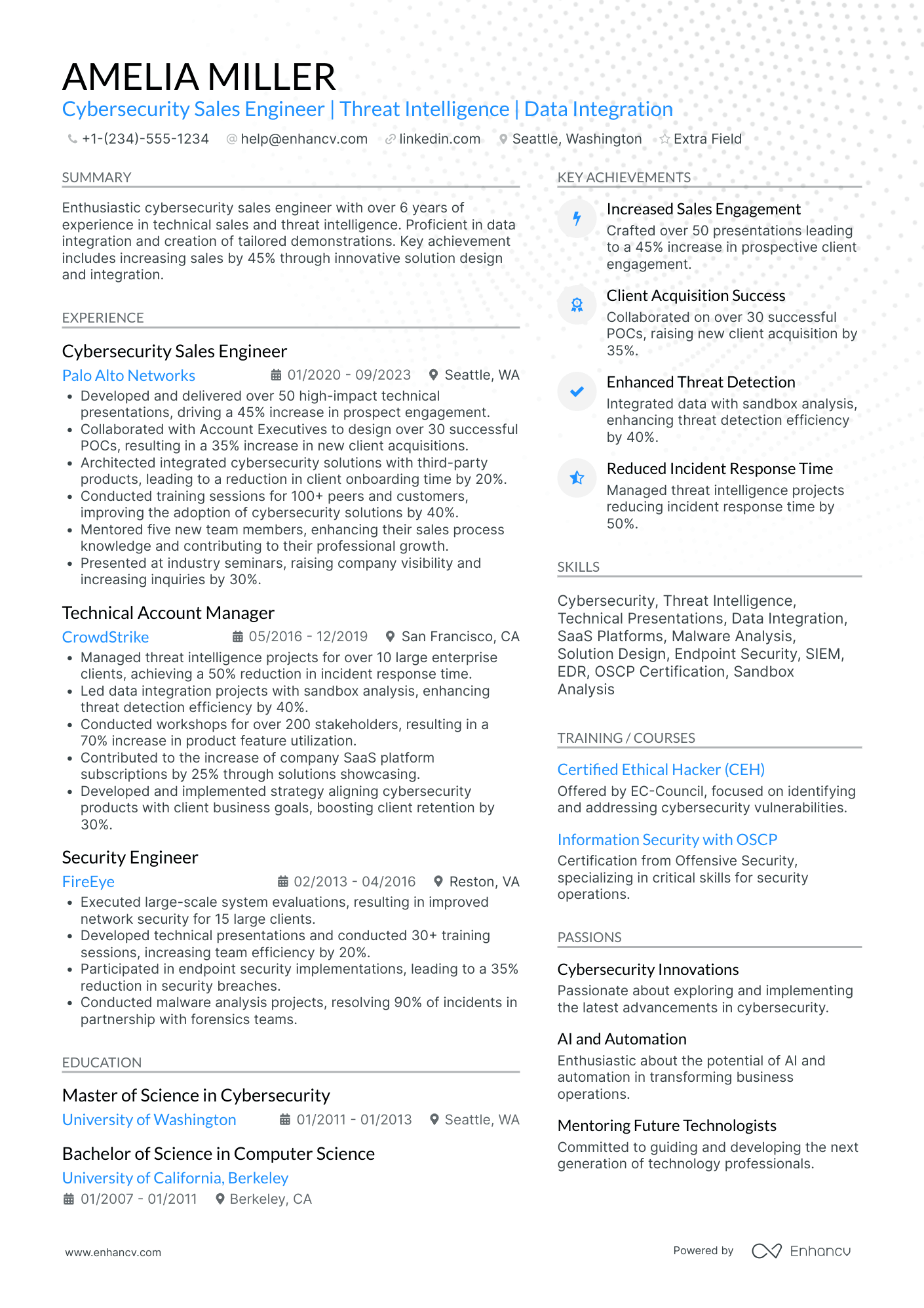 Cybersecurity Sales Engineer Resume Example