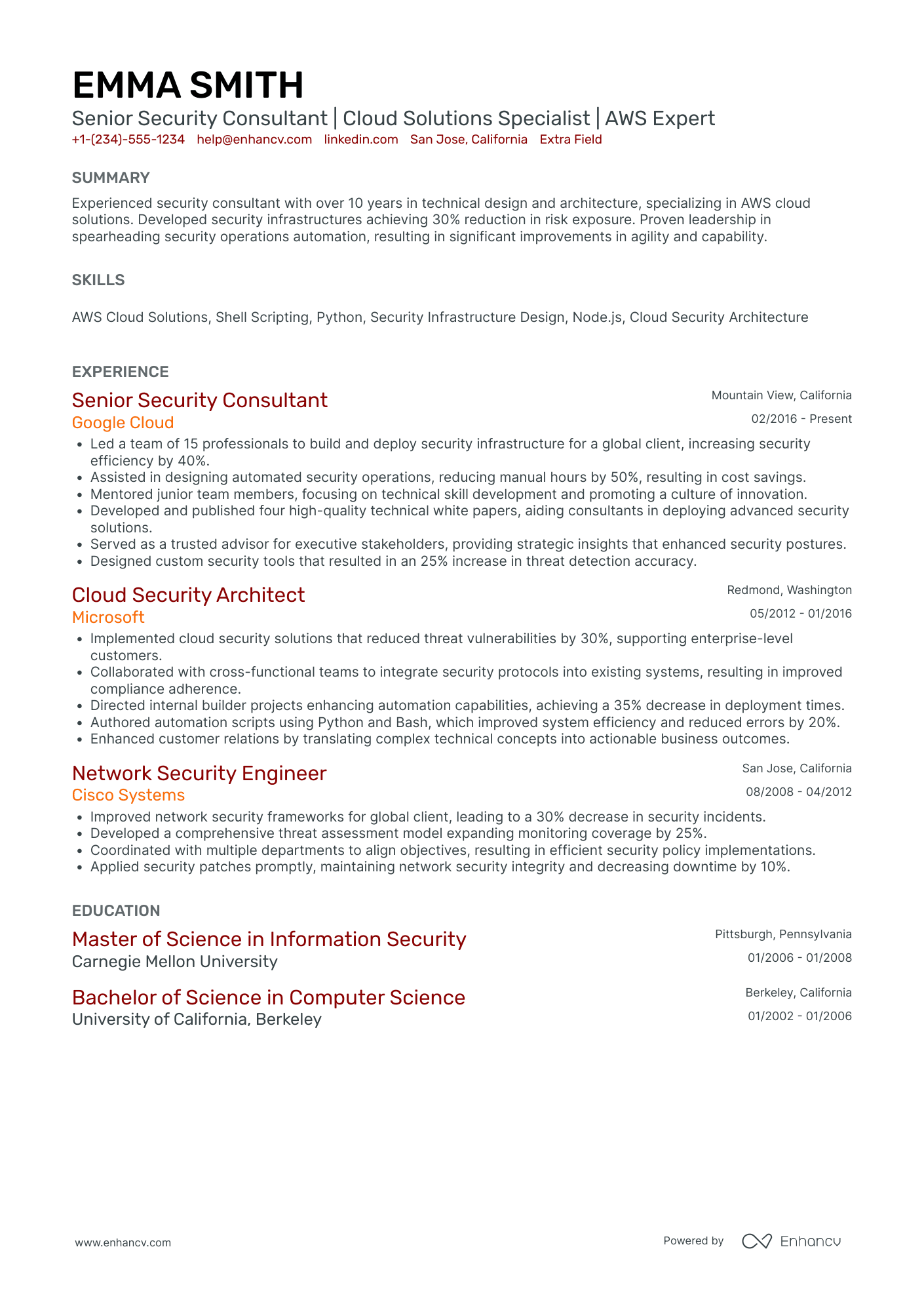 Senior Amazon Web Services Consultant Resume Example